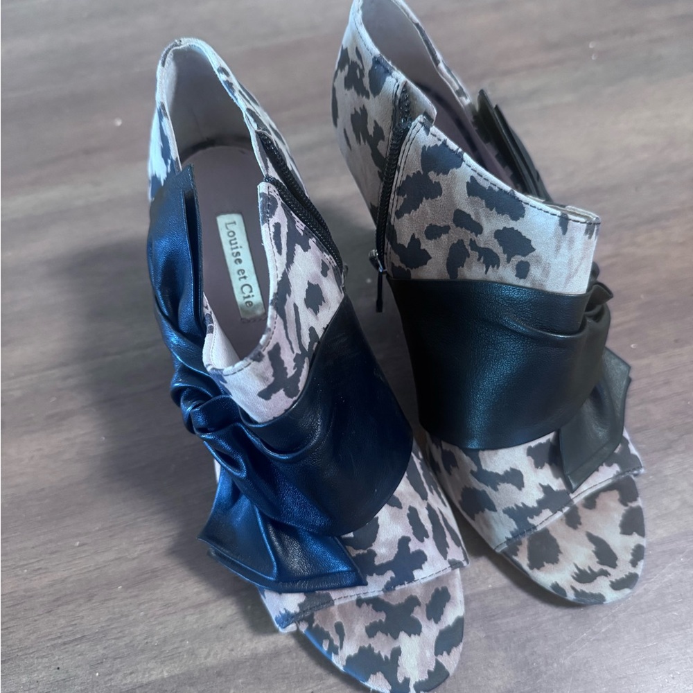 Louise et Cie Leopard Print Heels with Black and Blue Details
